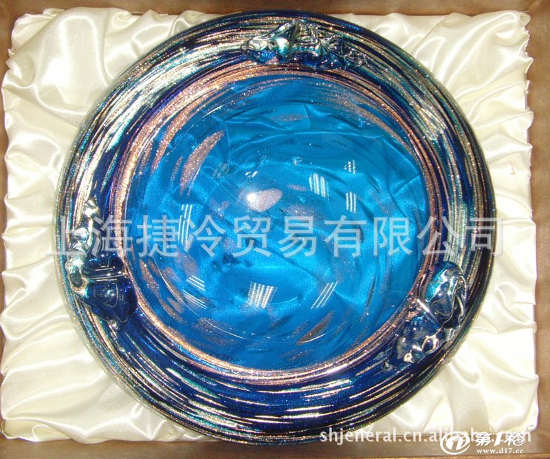 蓝金色烟缸 台湾林瑶农 纯手工打造 琉璃艺术品