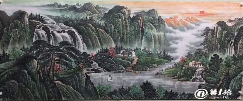 供应旭日东升山水画客厅装饰画订制威海山水画国画油画