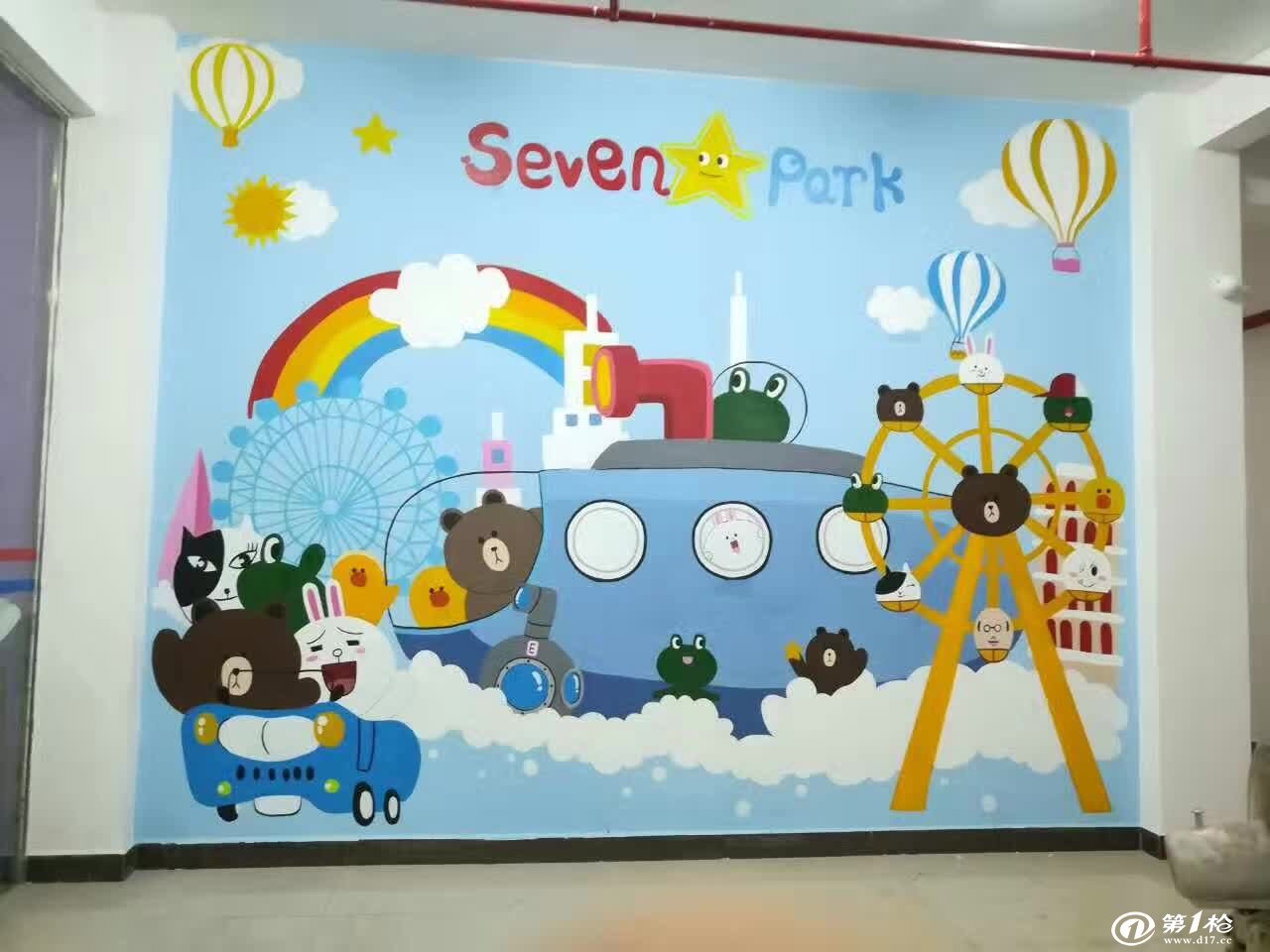 广州从化幼儿园彩绘 儿童乐园墙面装饰 卡通墙画 追梦墙绘