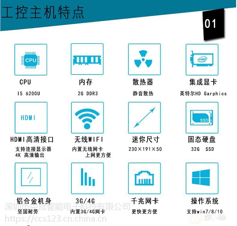 嵌入式防尘i5-6200u工控机 中冠智能