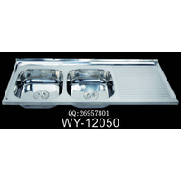 不锈钢水槽1.2米双盆带板钢盆WY-12050