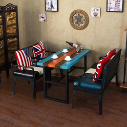LOFT工业风酒吧咖啡厅沙发甜品店西餐厅休闲卡座实木桌椅组合