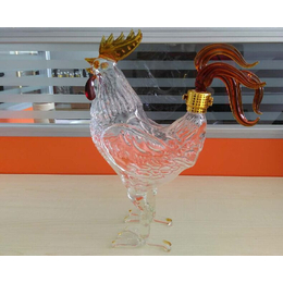 河北玻璃厂家吹制动物造型十二生肖鸡瓶玻璃工艺酒瓶