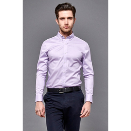 拉雅网-浅紫色提花纯棉领尖扣衬衫订做-男式衬衫定制