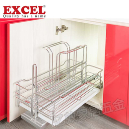 新加坡EXCEL橱柜拉篮铁镀铬阻尼缓冲厨房橱柜拉篮
