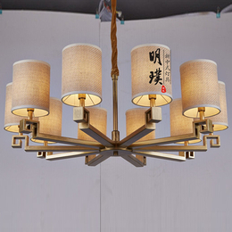 现代新中式客厅布艺吊灯新中式吊灯客厅禅意中国风卧室复古灯具
