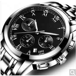艾尔时男士手表皮带石英表夜光T68精钢商务休闲男表多功能手表