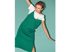 D2S-单喜女装原创设计师品牌纯绿下开叉针织吊带裙简约连衣裙