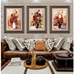 美式客厅装饰画 三联沙发背景墙挂画欧式餐厅走廊玄关画花卉缩略图