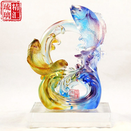 古法琉璃金鱼摆件 琉璃年年有余工艺品 广州琉璃工艺品厂家礼品