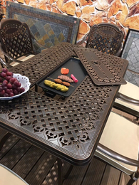 家庭铸铝桌椅定做推荐 铸铝材质多功能桌椅 电烧烤节能一桌六椅