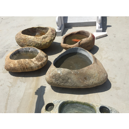 石雕天然鹅卵石圆形鱼缸养花养鱼庭院家居流水摆件
