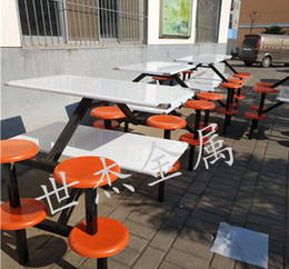 餐饮设备桌椅西安世杰厂家学校食堂玻璃钢连体餐桌椅供应