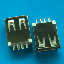 USB 2.0AF母座立式直插180度焊线卷边白胶
