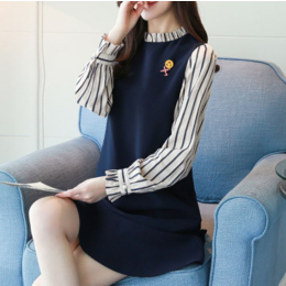 韩国品牌女士格子袖连衣裙