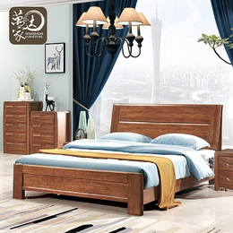 现代双人床主卧新中式家具胡桃木实木床卧室家具组合