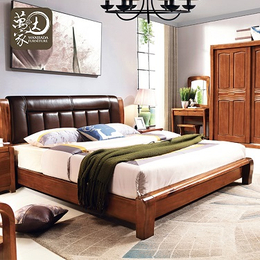 胡桃木实木床中式简约现代全实木床皮质软靠主卧室床衣柜家具组合缩略图