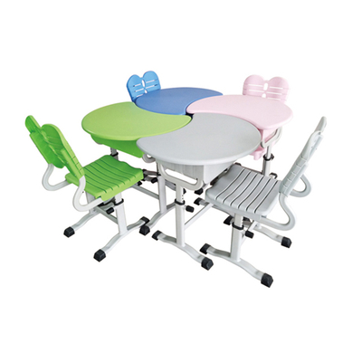 单柱单层旋钮式多人拼接塑料升降课桌椅