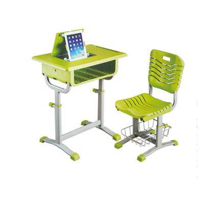 中小学单柱旋钮升降塑料课桌椅带平板支架