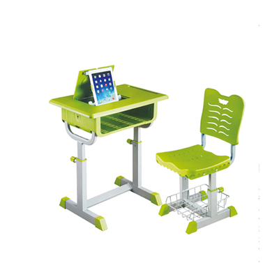 中小学单柱旋钮升降塑料<em>课桌椅</em>带平板支架