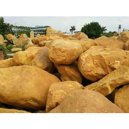 公园黄蜡石假山案例图 广东黄蜡石批发 吨位大块黄蜡石