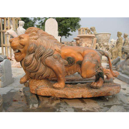 漳州看门石狮摆件-做旧看门石狮摆件-盛晟雕塑