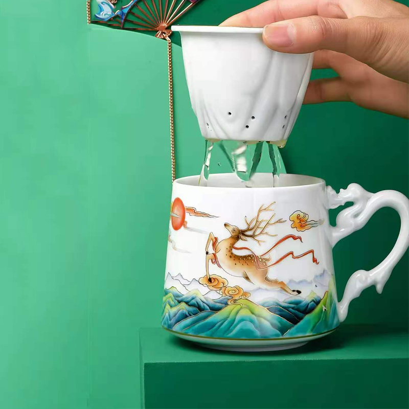 中式创意个性陶瓷茶杯办公过滤杯景德镇礼品