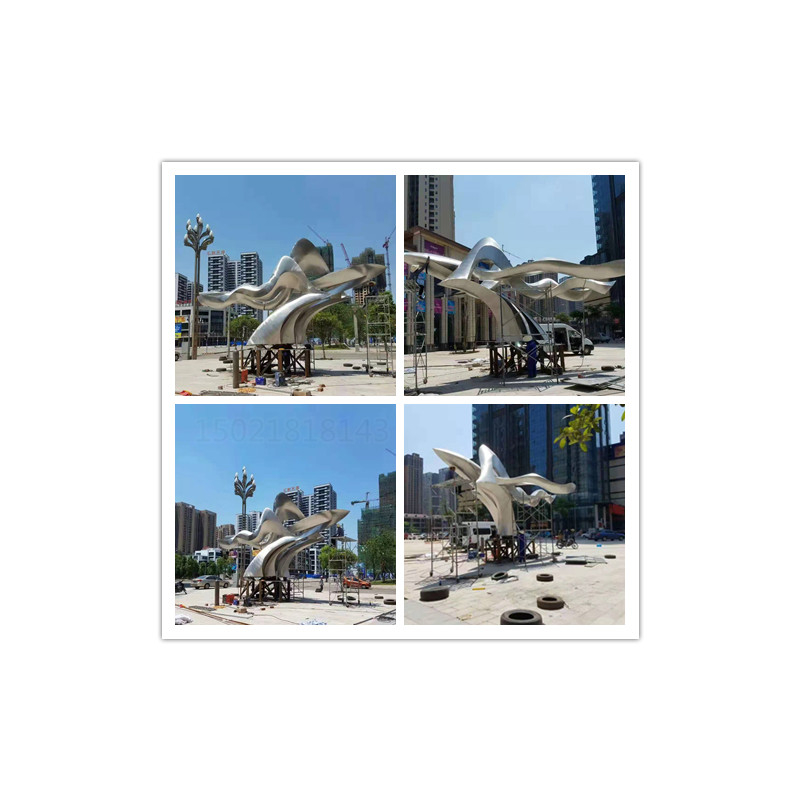大连城市景观抽象不锈钢鸟雕塑 拉丝效果飞鸟雕塑设计