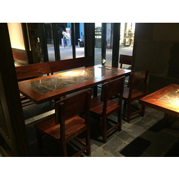  料理店新中式餐桌椅实木封边餐桌中餐厅餐桌卡座沙发