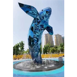 吉安广场不锈钢菱形鲸鱼雕塑 水景动物蓝鲸制作
