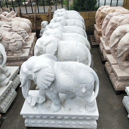 供应汉白玉小象石雕大象 门口招财石雕小象一对雕塑摆件