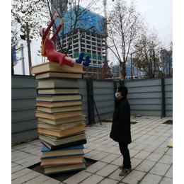 平湖校园景观-书本不锈钢雕塑 女孩读书摆件