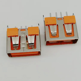 180度立式插板USB2.0母座4P鱼叉脚直边橙色胶芯