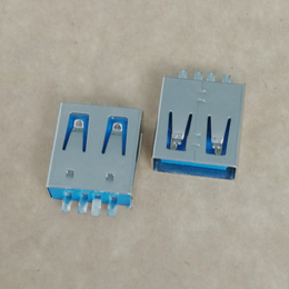 USB AF 4P焊线母座 180度焊线式蓝胶铁壳直边 