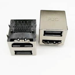 HDMI19P母座和USB 2.04P弯脚带柱全包壳黑胶