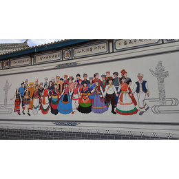 民族团结进步墙绘墙画云南民族文化墙*绘民族团墙体结标语彩绘