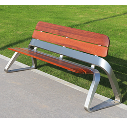 公园长椅户外不锈钢实木靠背休闲广场椅小区菠萝格条椅缩略图